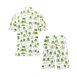 Sketch funny frog pattern Men's V-Neck Short Pajama Set