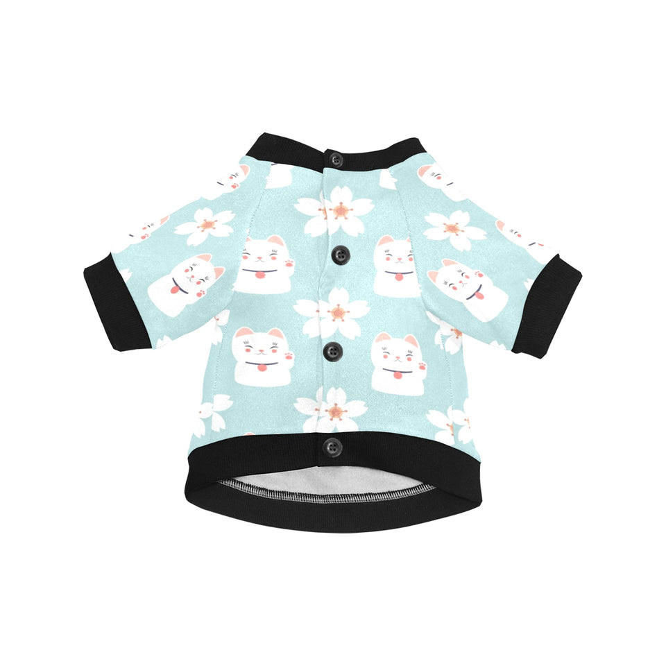 Maneki neko cat sakura All Over Print Pet Dog Round Neck Fuzzy Shirt