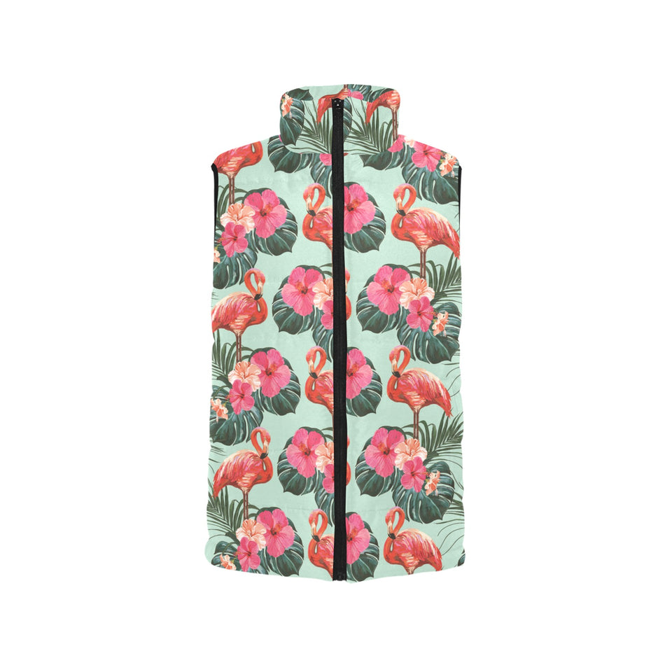 Beautiful flamingo tropical palm leaves hibiscus p Women's Padded Vest