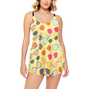 Sun Glasses Pattern Print Design 05 Chest Sexy Pleated Two Piece Swim Dress