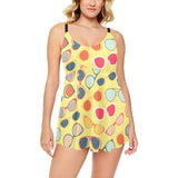Sun Glasses Pattern Print Design 05 Chest Sexy Pleated Two Piece Swim Dress