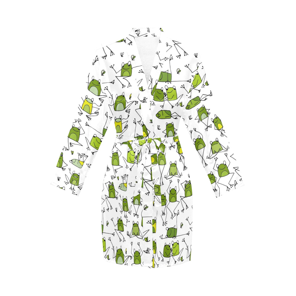 Sketch funny frog pattern Women's Long Sleeve Belted Night Robe