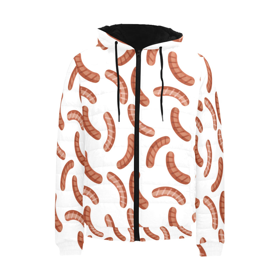 Sausage Pattern Print Design 04 Men's Padded Hooded Jacket