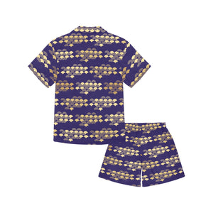 Beautiful japanese fan pattern Kids' Boys' Girls' V-Neck Short Pajama Set