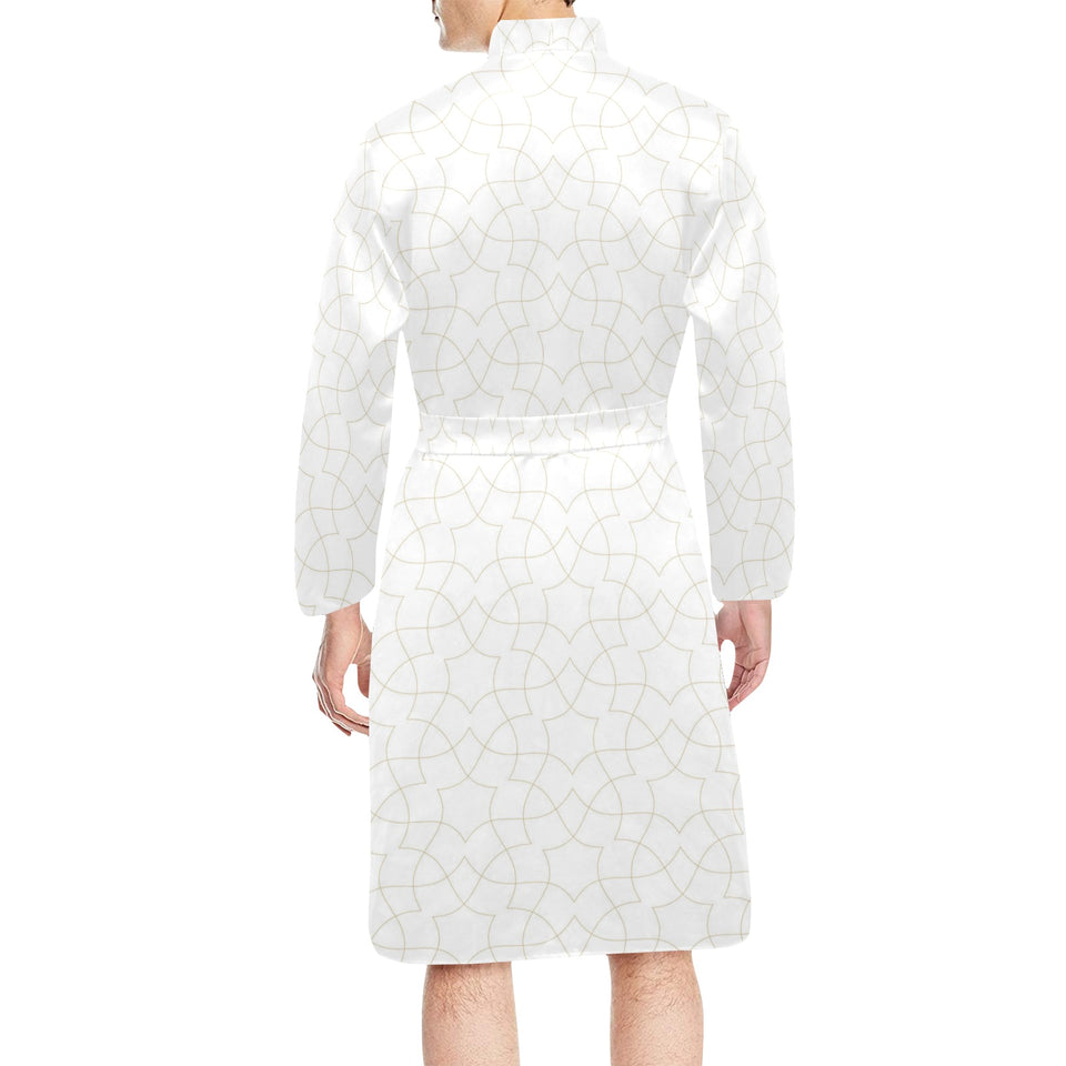 arabic white pattern Men's Long Sleeve Belted Night Robe