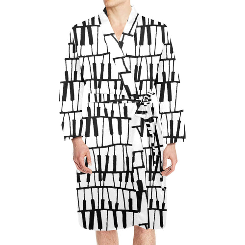 Piano Pattern Print Design 03 Men's Long Sleeve Belted Night Robe