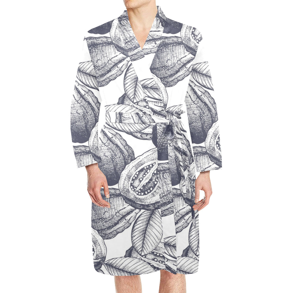Guava tropical hand drawn pattern Men's Long Sleeve Belted Night Robe
