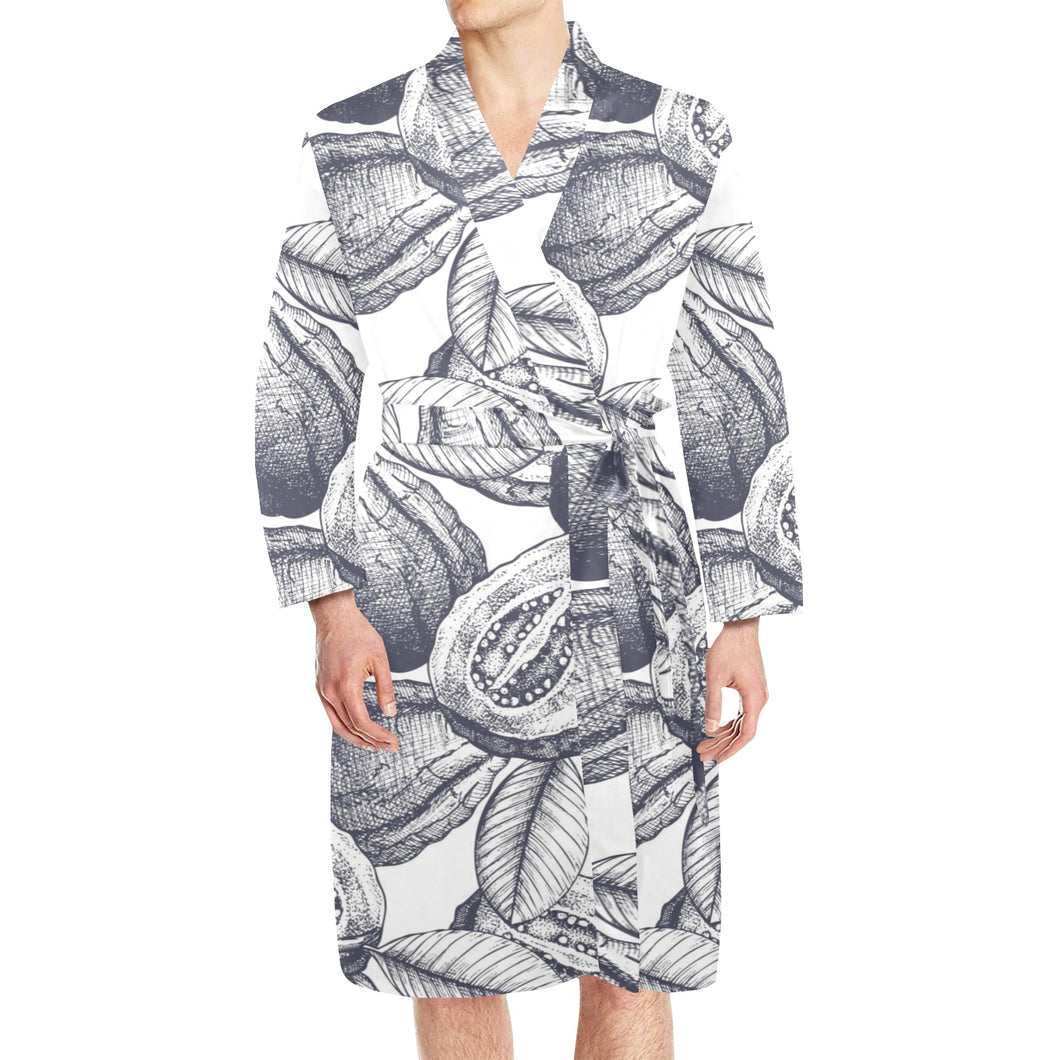 Guava tropical hand drawn pattern Men's Long Sleeve Belted Night Robe
