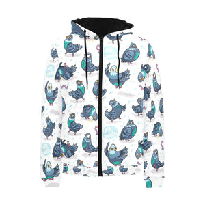 Pigeon Pattern Print Design 02 Men's Padded Hooded Jacket