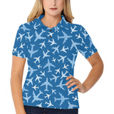 Airplane pattern in the sky Women's All Over Print Polo Shirt