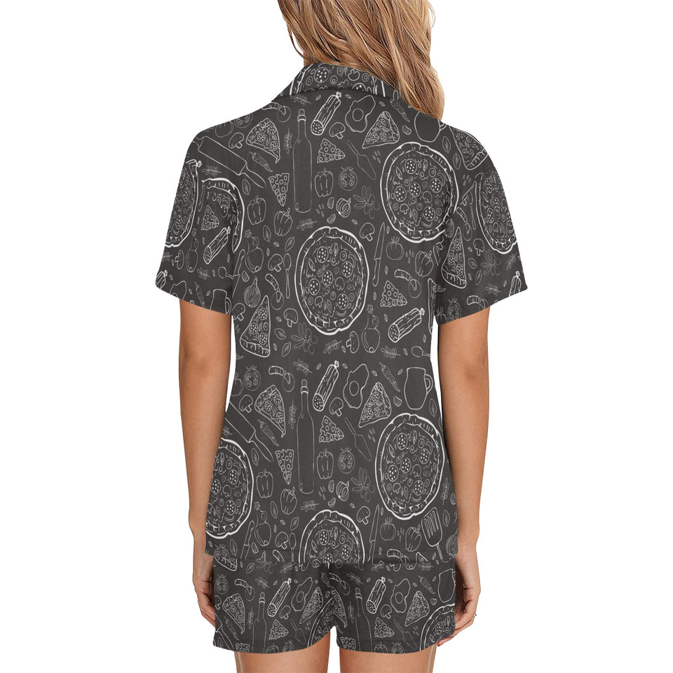 Pizza pattern Women's V-Neck Short Pajama Set