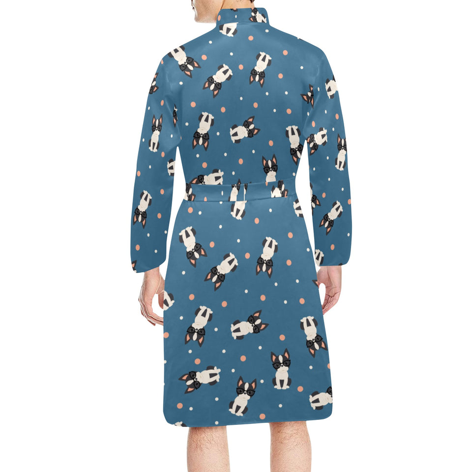 Cute boston terrier dog spattern Men's Long Sleeve Belted Night Robe