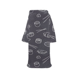sushi pattern black background Blanket Robe with Sleeves