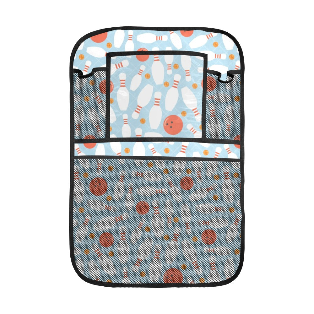 Bowling ball bowling pins blue blackground Car Seat Back Organizer