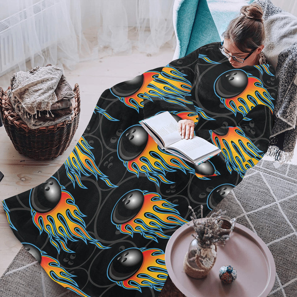 Bowling balls flame pattern Blanket Robe with Sleeves