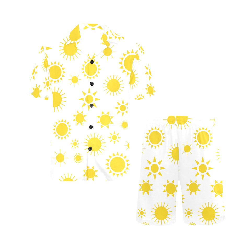 Sun pattern Men's V-Neck Short Pajama Set