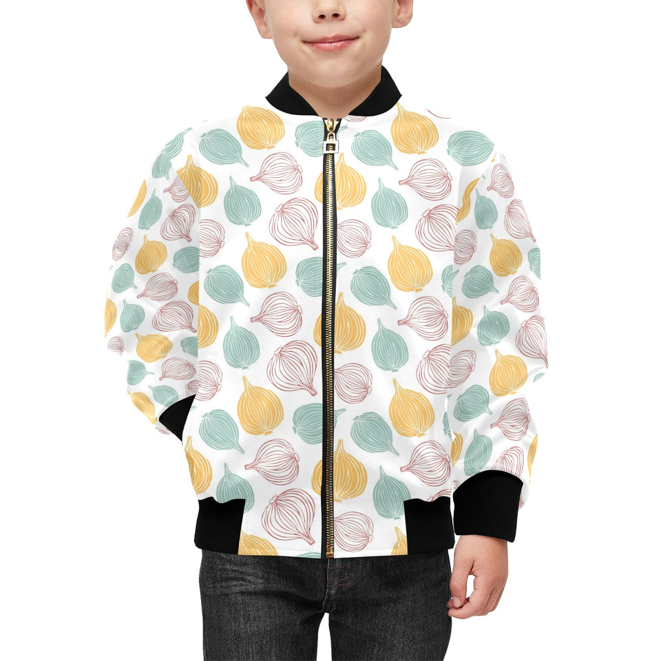 colorful onions white background Kids' Boys' Girls' Bomber Jacket