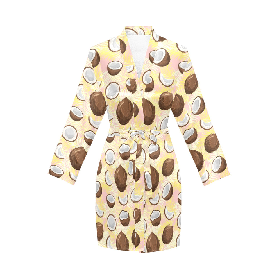 Coconut Pattern Print Design 05 Women's Long Sleeve Belted Night Robe