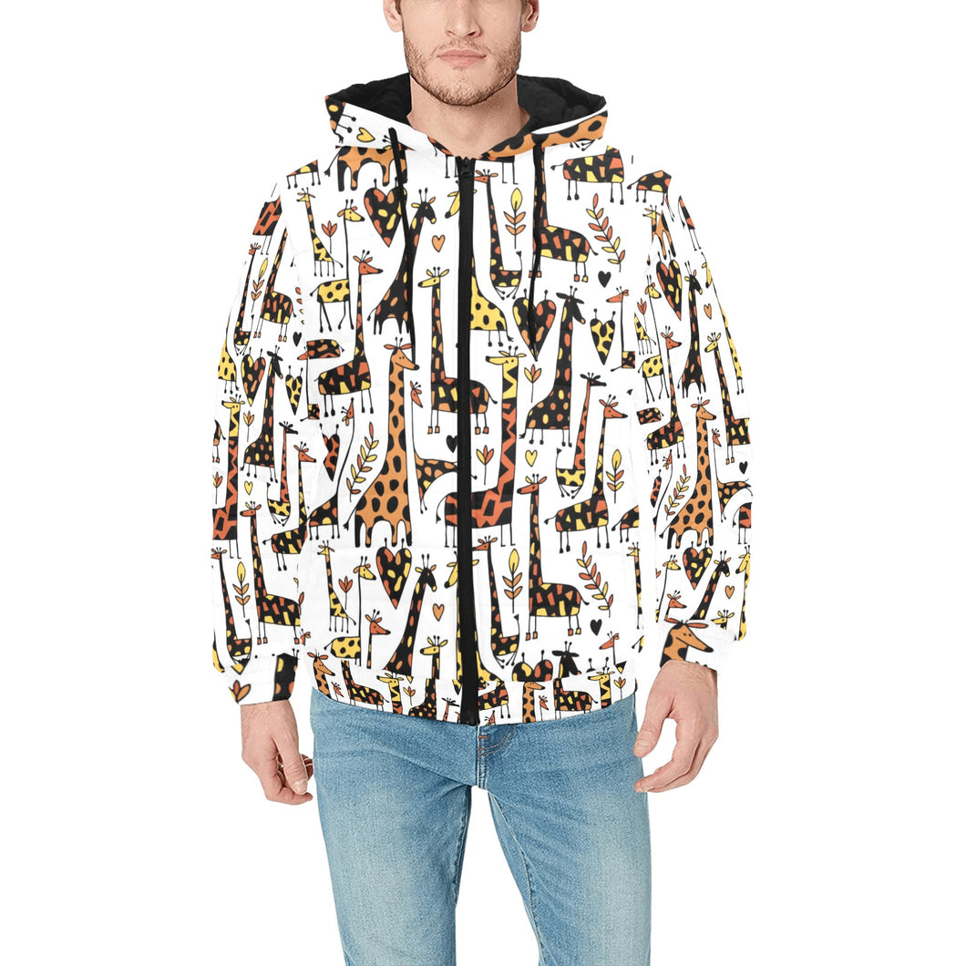 Giraffe Pattern Print Design 05 Men's Padded Hooded Jacket