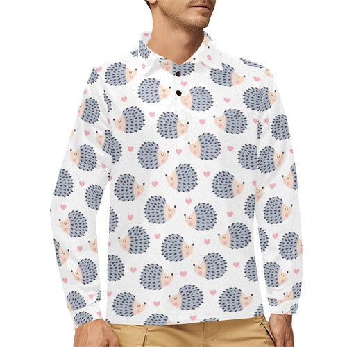 Hedgehog Pattern Print Design 04 Men's Long Sleeve Polo Shirt