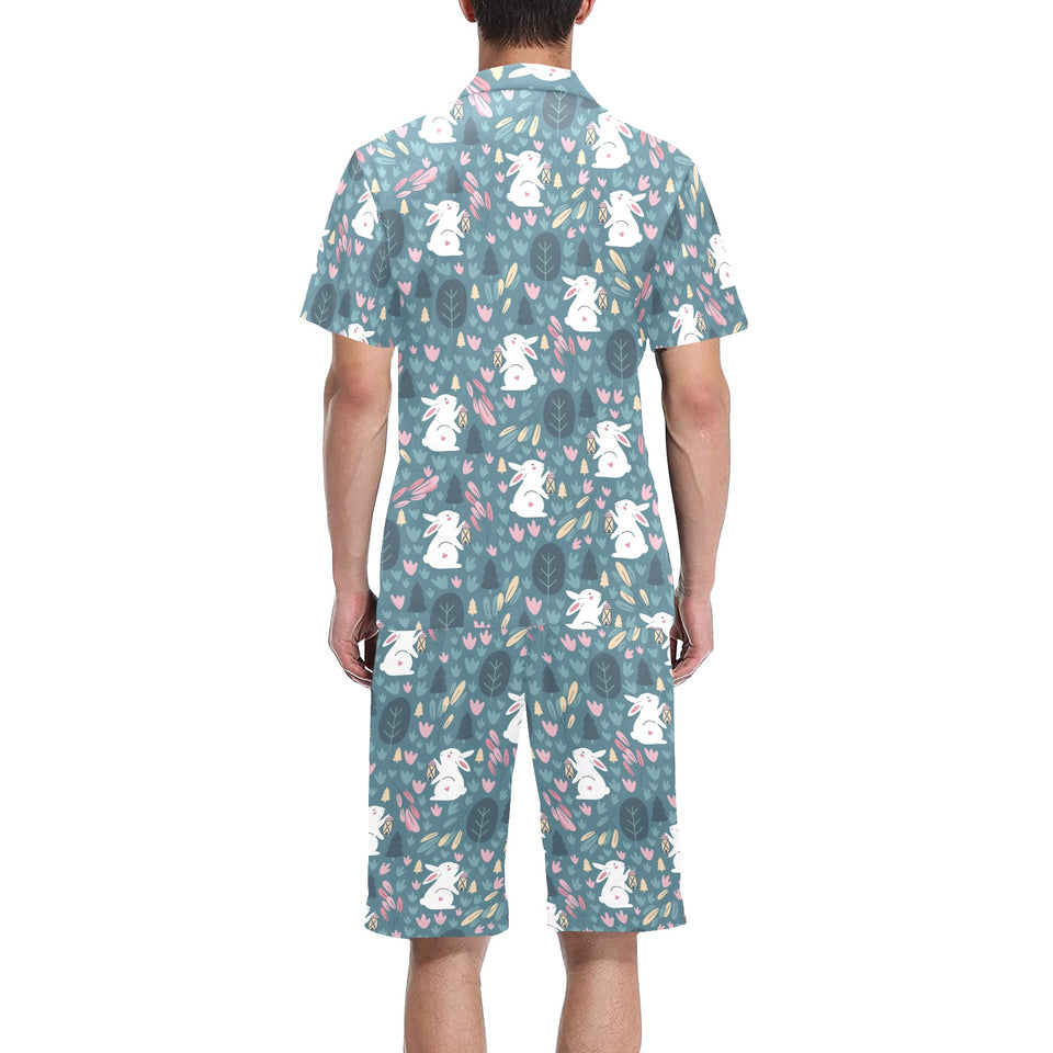 Cute rabbit pattern Men's V-Neck Short Pajama Set
