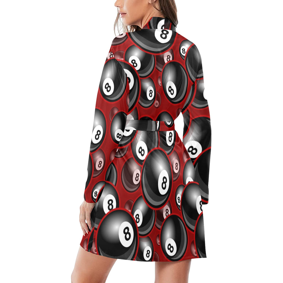 Billiard Ball Pattern Print Design 05 Women's Long Sleeve Belted Night Robe