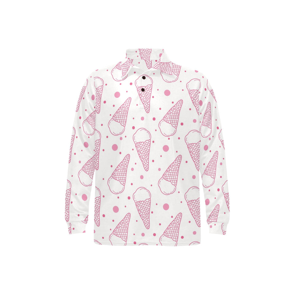 Hand drawn ice cream pattern Men's Long Sleeve Polo Shirt
