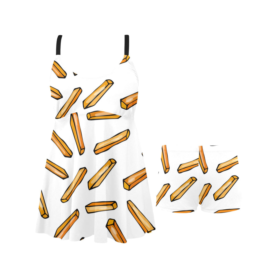 French fries potato pattern Chest Sexy Pleated Two Piece Swim Dress