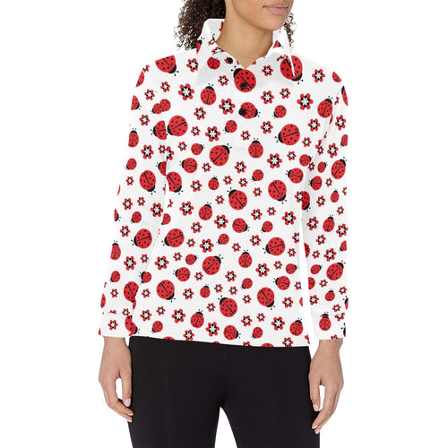 Ladybug Pattern Print Design 04 Women's Long Sleeve Polo Shirt