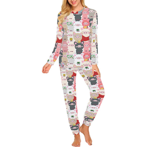 Pig Pattern Print Design 02 Women's All Over Print Pajama Set