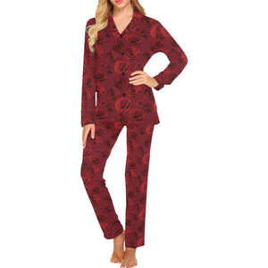 Rose Pattern Print Design 03 Women's Long Pajama Set
