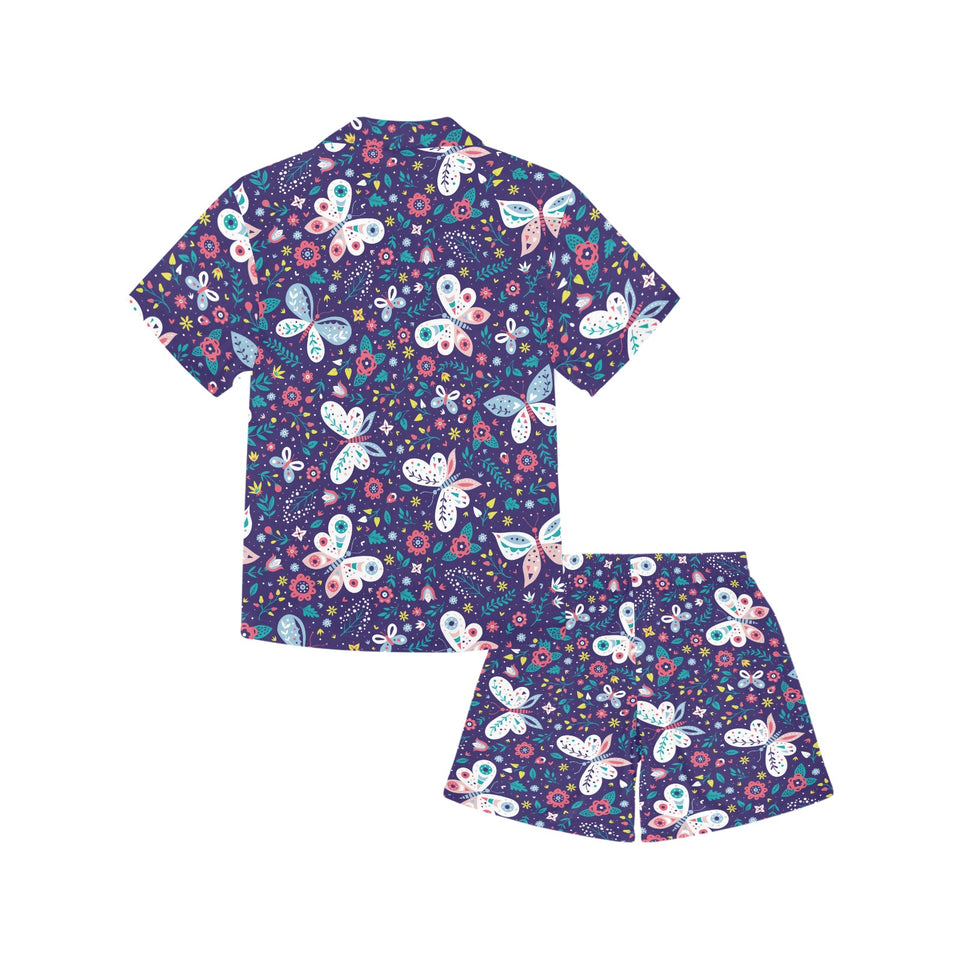 Colorful butterfly flower pattern.eps Kids' Boys' Girls' V-Neck Short Pajama Set