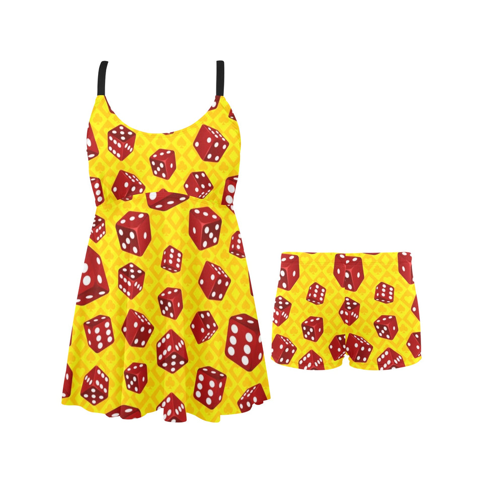 Dice Pattern Print Design 04 Chest Sexy Pleated Two Piece Swim Dress