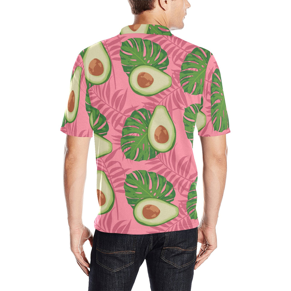 Avocado slices leaves pink back ground Men's All Over Print Polo Shirt