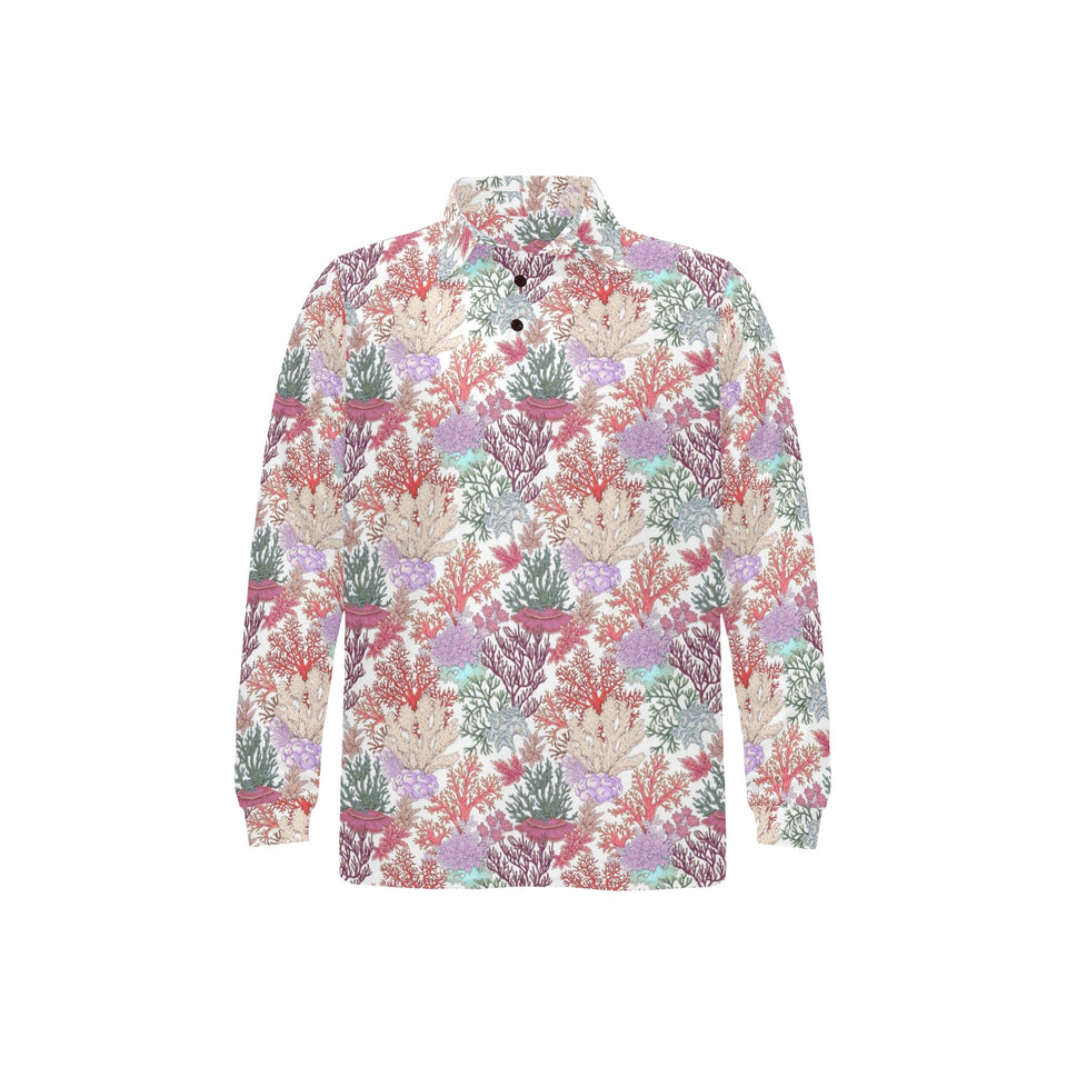 Coral Reef Pattern Print Design 03 Men's Long Sleeve Polo Shirt