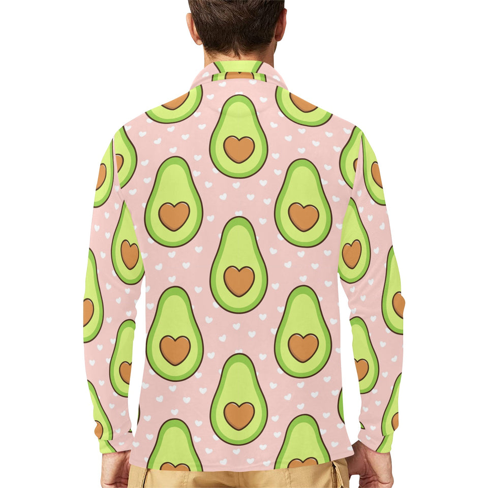 Avocado heart pink background Men's Long Sleeve Polo Shirt
