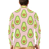 Avocado heart pink background Men's Long Sleeve Polo Shirt