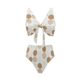 Gold Texture mushroom pattern Chest Bowknot High Waisted Bikini Swimsuit