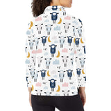 Cute sleeping sheep moon cloud pattern Women's Long Sleeve Polo Shirt
