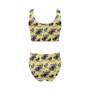 Ostrich Pattern Print Design 04 Chest Bowknot High Waisted Bikini Swimsuit