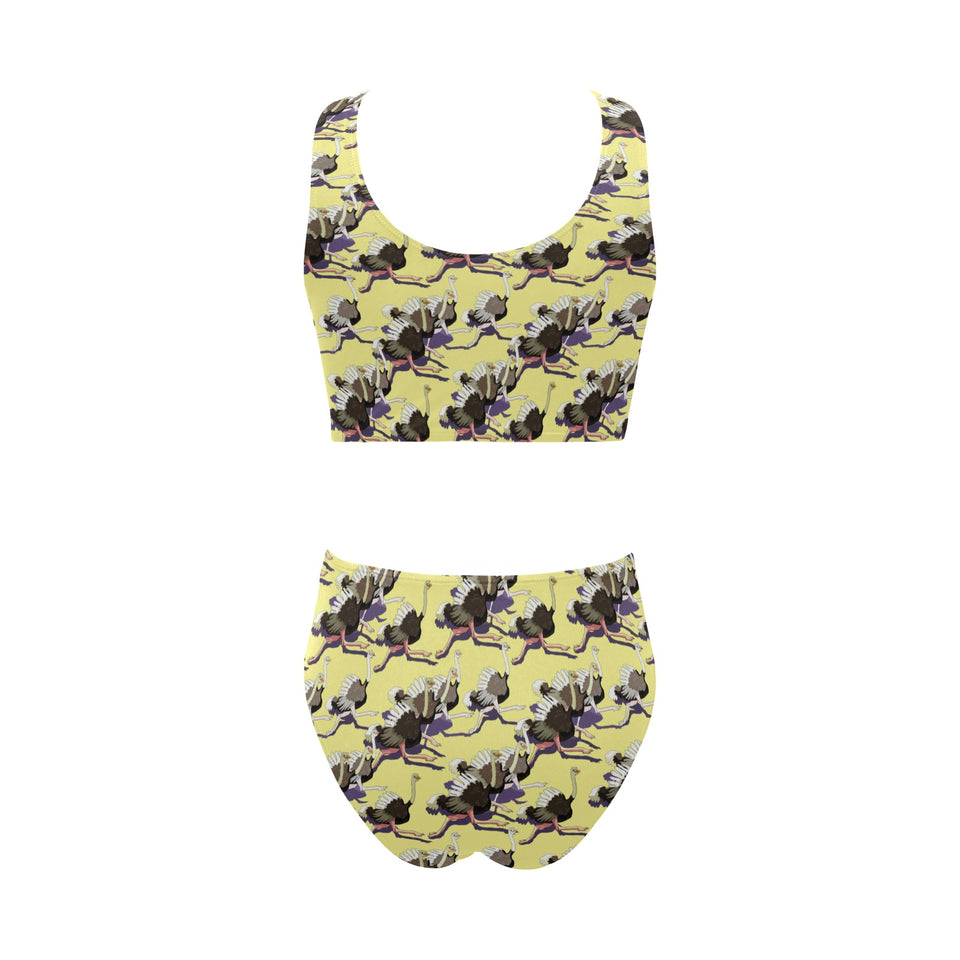 Ostrich Pattern Print Design 04 Chest Bowknot High Waisted Bikini Swimsuit