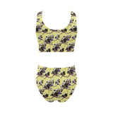 Ostrich Pattern Print Design 04 Chest Bowknot High Waisted Bikini Swimsuit
