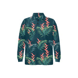heliconia flowers, palm and monstera leaves on bla Men's Long Sleeve Polo Shirt