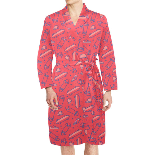 Skate Board Pattern Print Design 01 Men's Long Sleeve Belted Night Robe