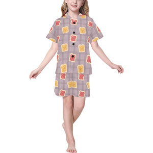 Bread Toast Pattern Print Design 05 Kids' Boys' Girls' V-Neck Short Pajama Set