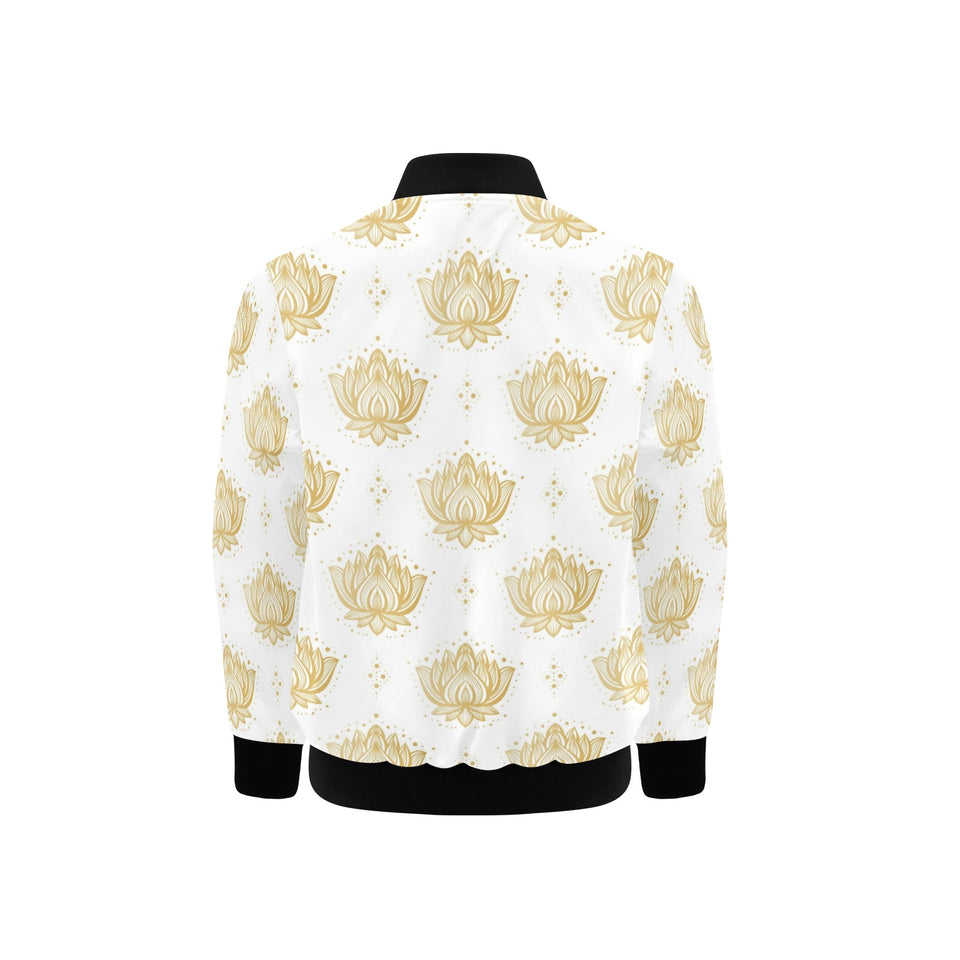 Gold Ornamental lotue waterlily symbol pattern Kids' Boys' Girls' Bomber Jacket