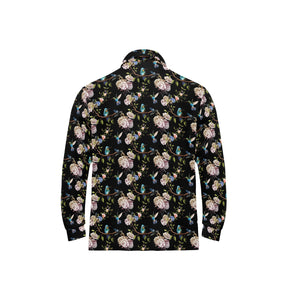 Hummingbird Pattern Print Design 03 Men's Long Sleeve Polo Shirt
