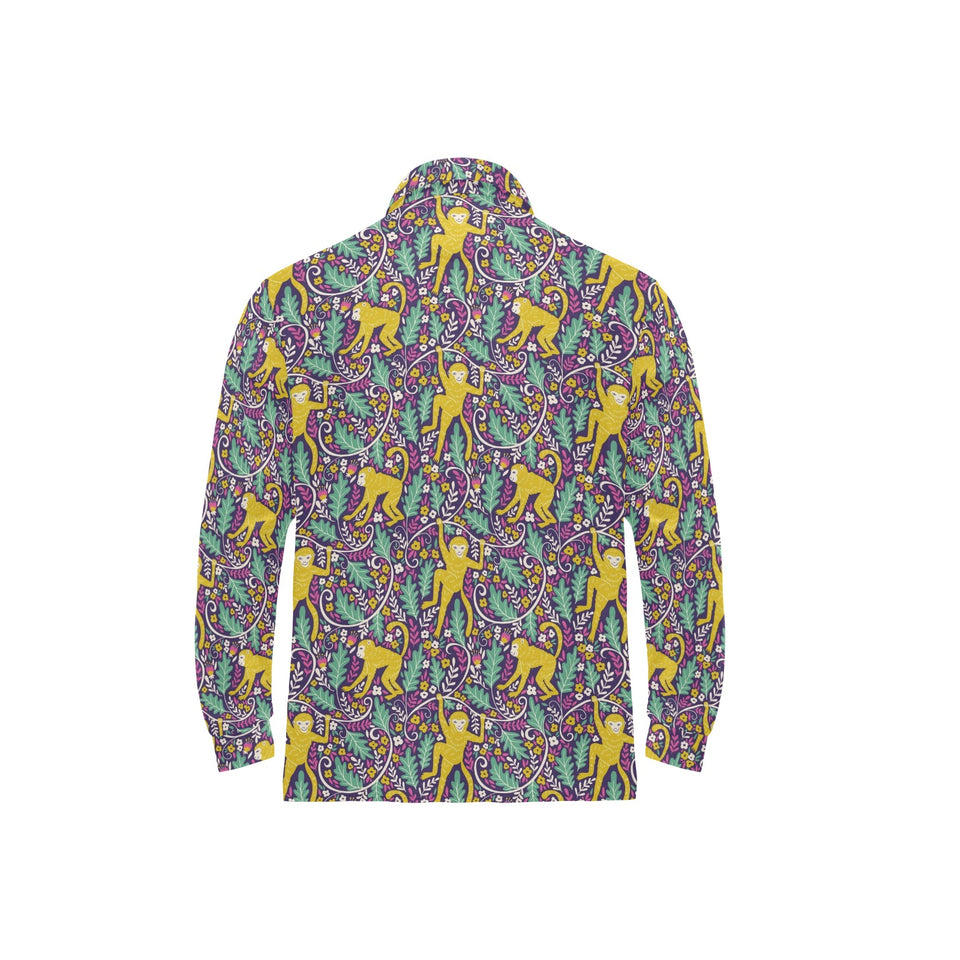 Cute yellow monkey leaves pattern Men's Long Sleeve Polo Shirt