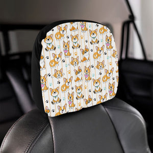 Cute dog corgi striped background pattern Car Headrest Cover