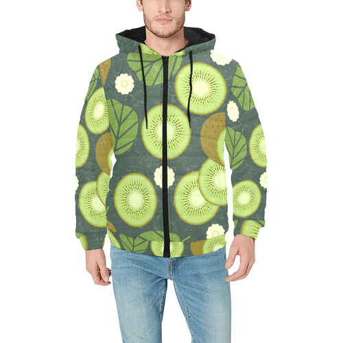 Whole sliced kiwi leave and flower Men's Padded Hooded Jacket